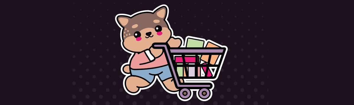 Nolae banner - mascot with shopping cart